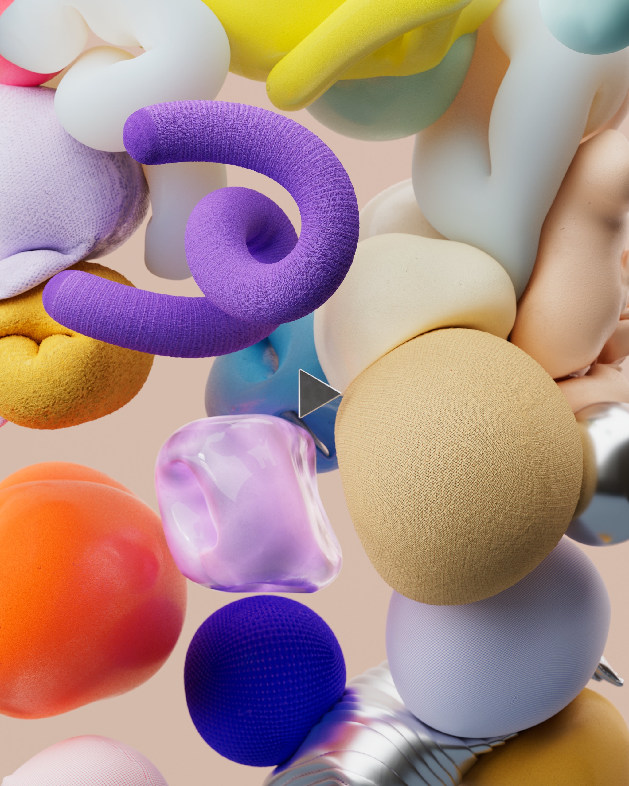 Colorful shapes on a tan background.