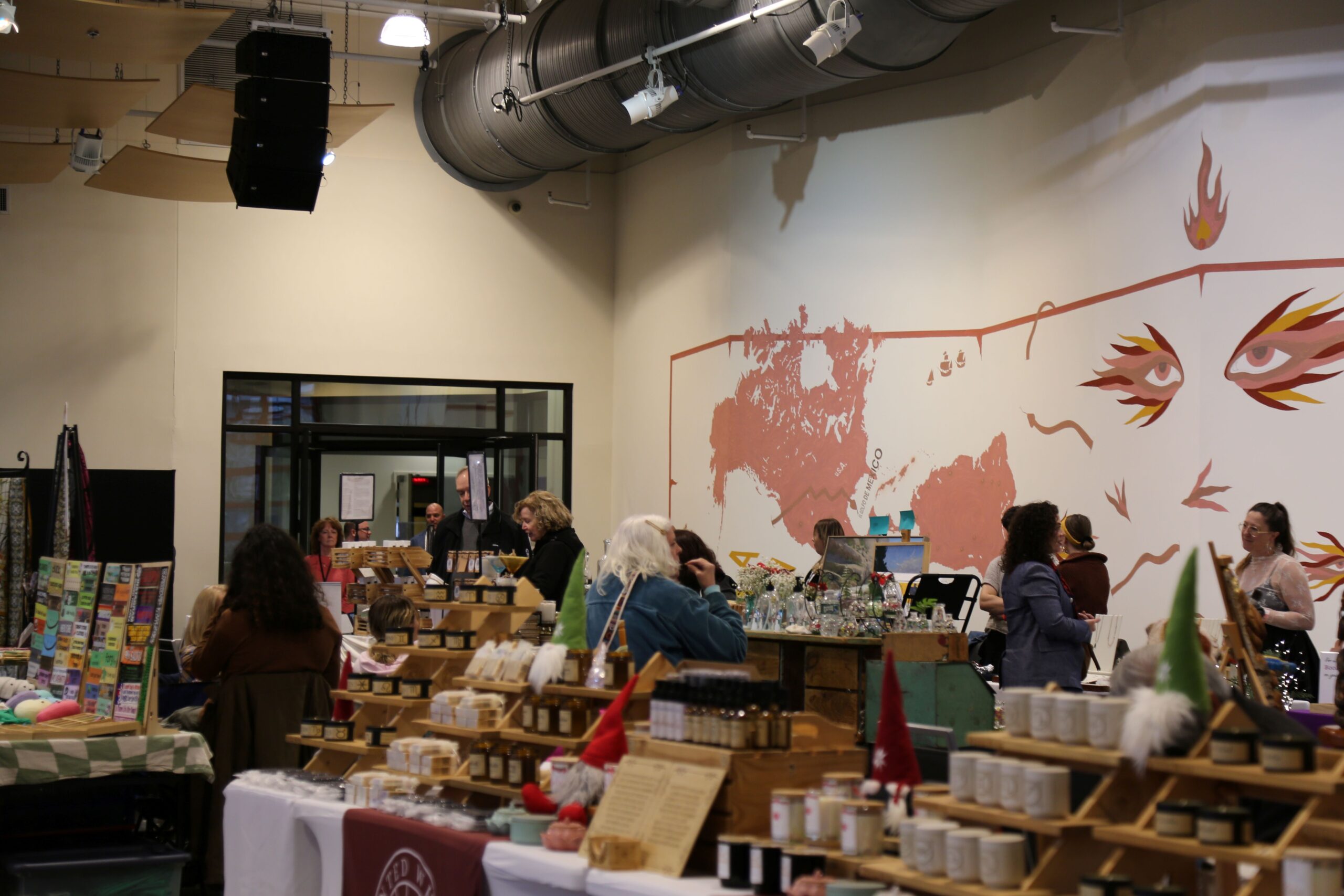 Tables of homemade goods set up at the Artisan Market at Grounds For Sculpture.