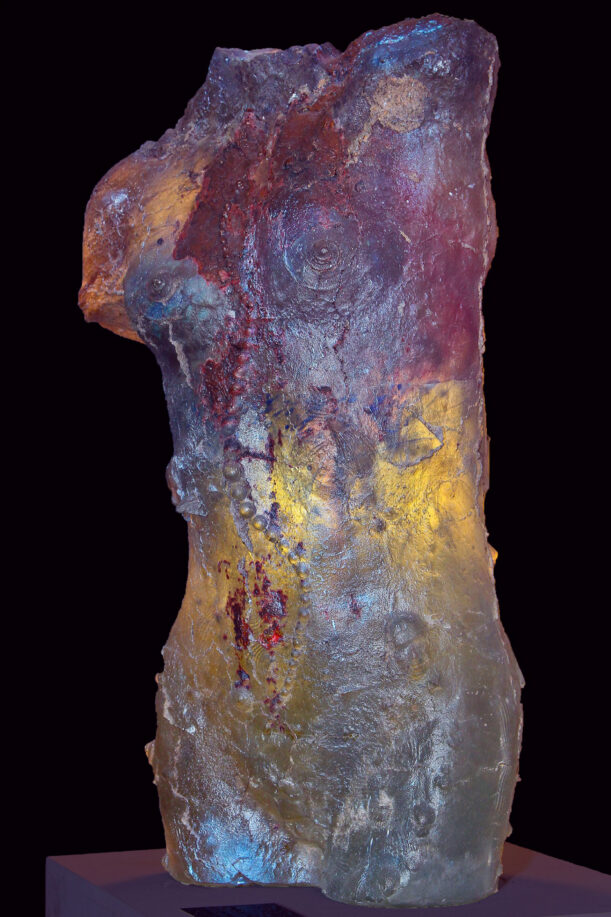 'Homage a Femme' by Steve Tobin. A sculpture of a glass torso.