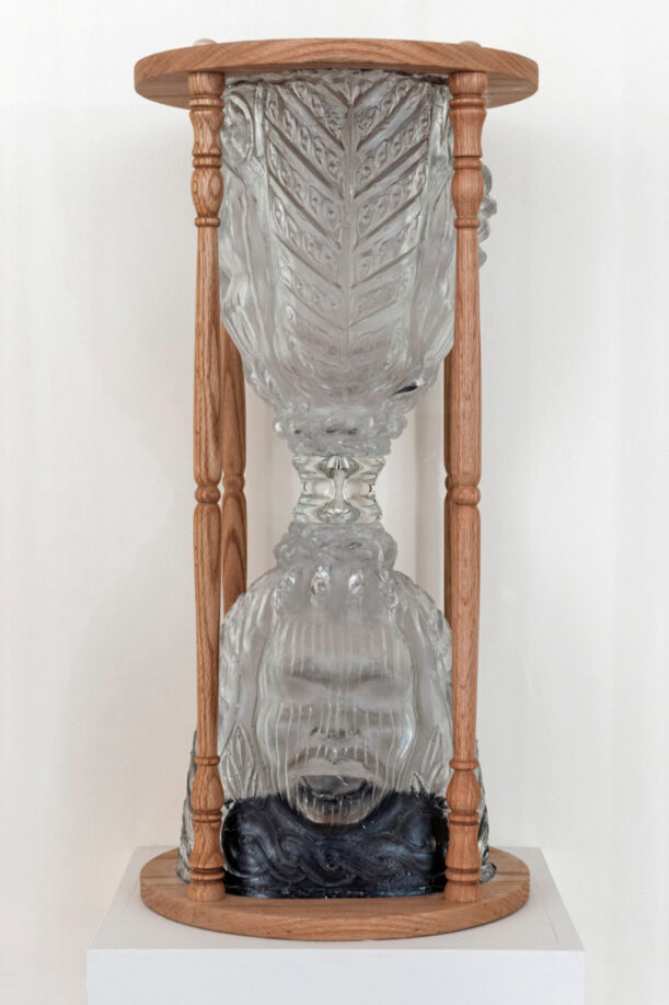 '9:29. May 25, 2020. George Floyd Murder #147' by Layo Bright. An hourglass sculpture with a man's face.