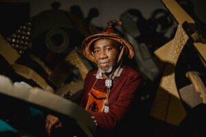 Artist Mike Gyampo in the studio space