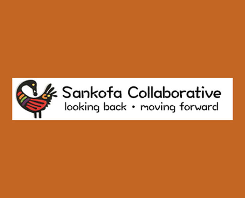 Sankofa Collaborative logo on an orange background.