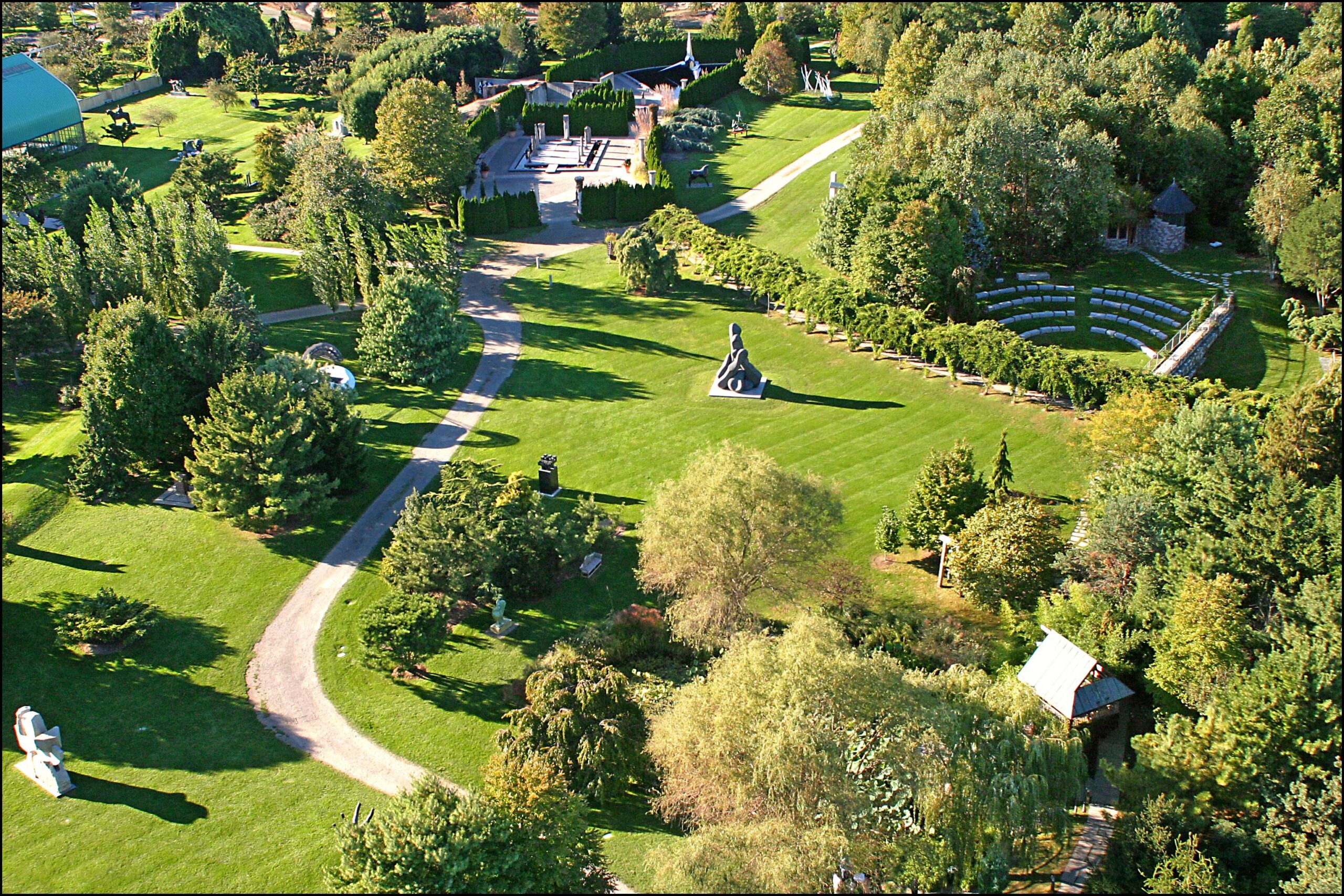 Aerial view of Grounds For Sculpture.