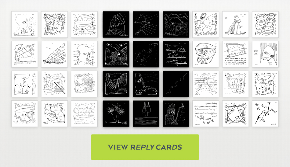 Selection of Shantell Martin's "Reply Cards", with button that says "View Reply Cards"